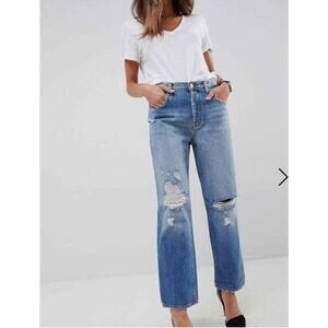 J Brand Ivy High Rise Distressed Jeans Bleach Wrecked Ripped Sz 24 Women Denim